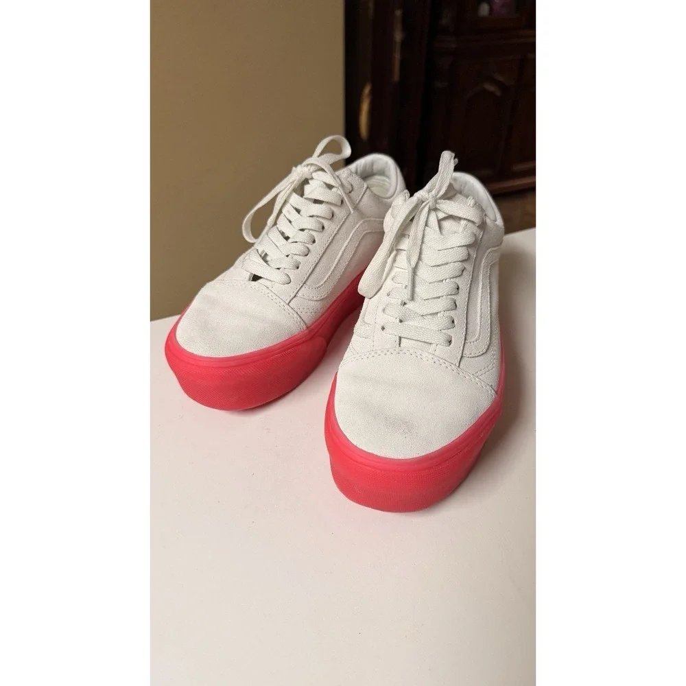 Vans Old Skool Stackform Platform White Pink Sneakers Shoes Men 7 Women 8.5